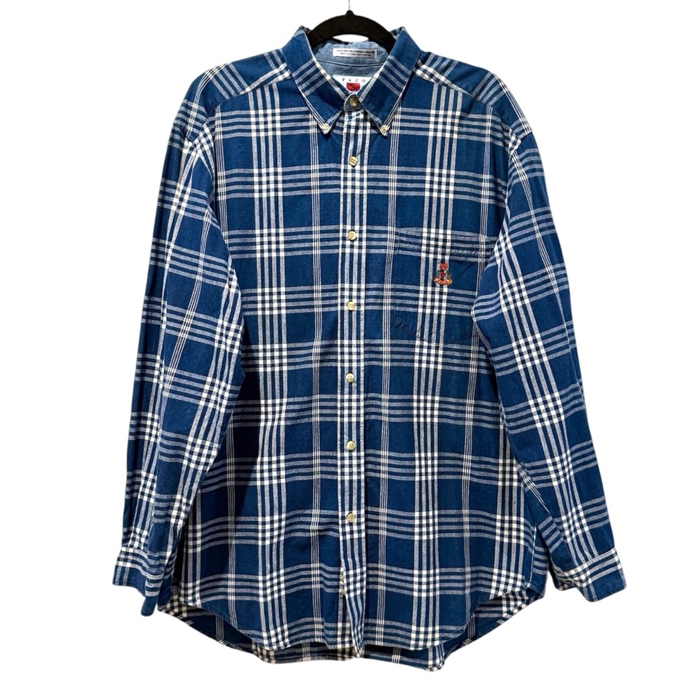 Paco Jeans Vintage Long Sleeve Button Down Shirt Blue White Plaid Size Large - Picture 2 of 5